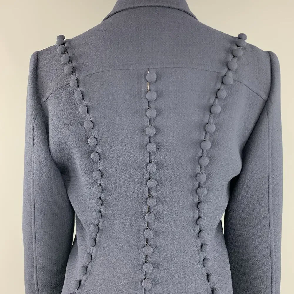 CHADO RALPH RUCCI Size 2 Navy Crepe Wool Button Trim Notch Lapel Jacket - Picture 8 of 10